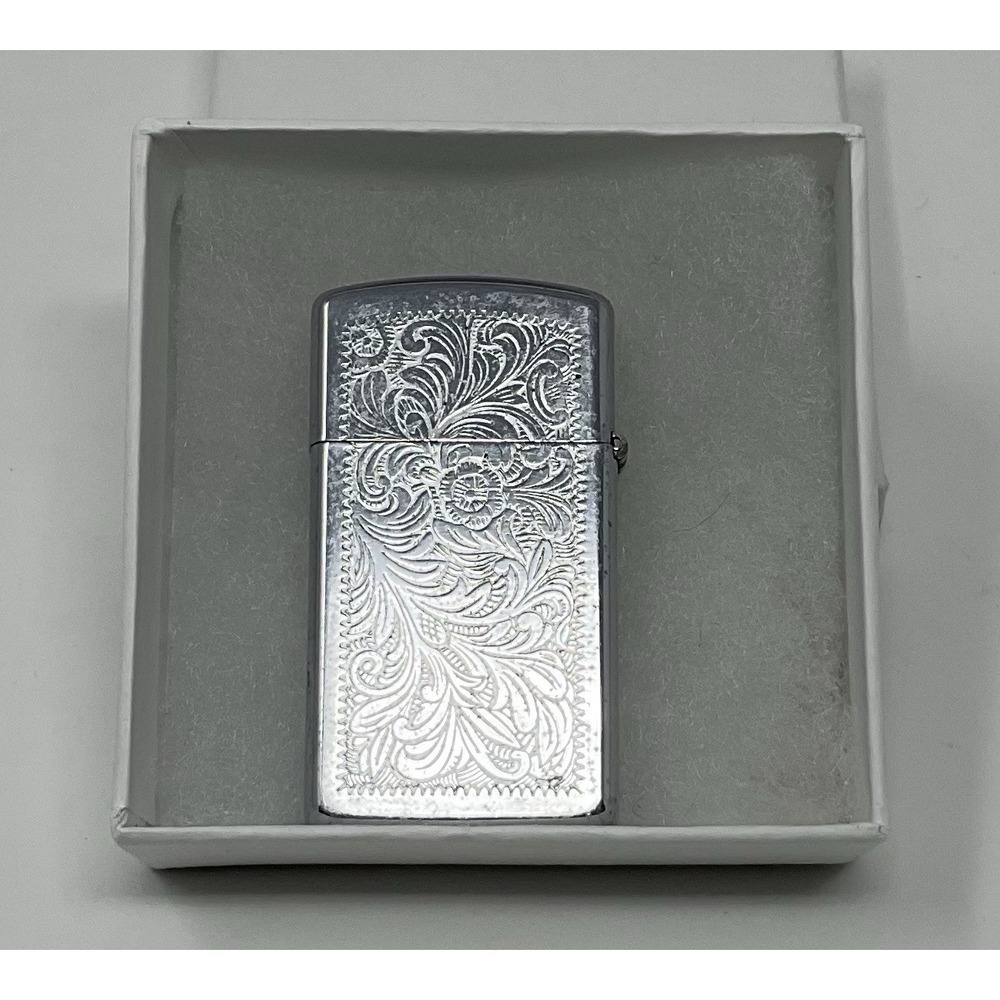 Vintage Slim ZIPPO Lighter Venetian Scroll NO Monogram Nice Used Condition
